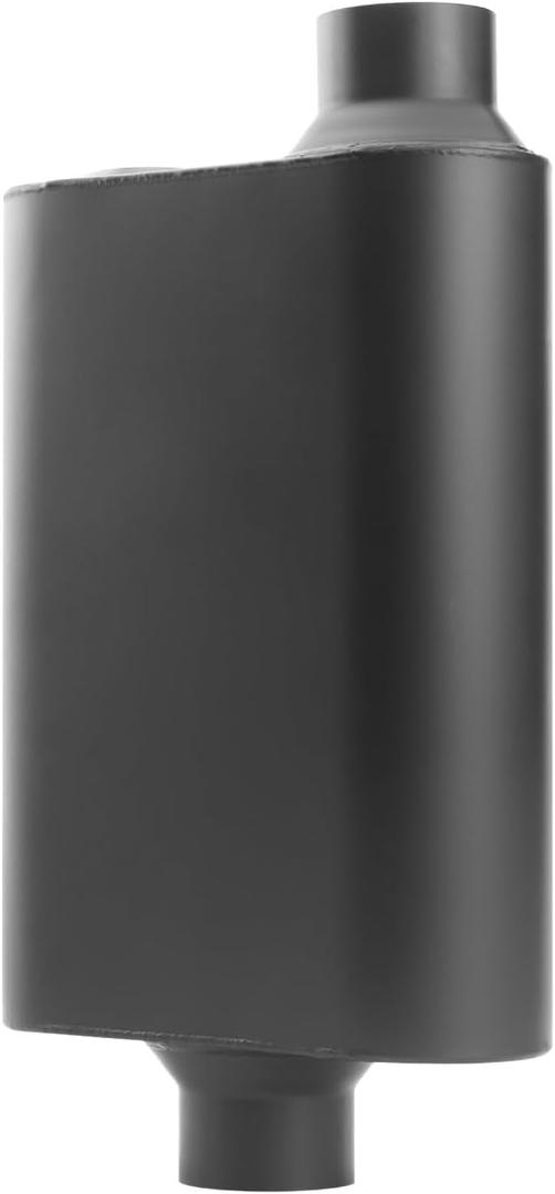A-KARCK Universal Exhaust Muffler 2.5" Offset Inlet 2.5" Center Outlet, 17.3" Overall Length Aluminized Steel Aggressive Sound Race Muffler for Cars, Trucks (Black)