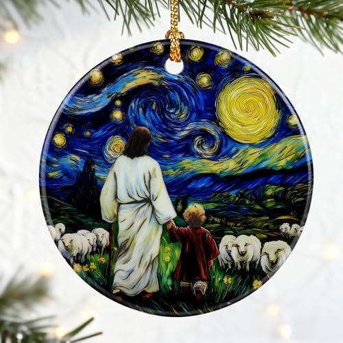 Jesus with Child Ornament, Starry Night Ornament, Christmas Ornaments, Christmas Tree Decorations, Christian Home Decor, Christian Gifts, Religious Gifts for Her or Him, Gift Exchange & Gift Idea 2 Pcs