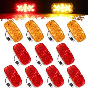 Partsam 11Pcs Upgrade Double Bullseye Amber/Red 16LED Marker Lights with Reflector Cup, Side Marker Clearance Lights with Bullet Connectors for Trailer RV Camper Motorhome, 12V, (4 Amber + 7 Red)