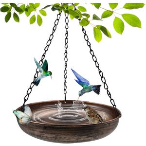 Hanging Bird Bath for Outside, 10" Metal Bird Bath Bowl with Chains & Hook Outdoor Hanging Birdbath for Tree, Gazebo, Patio, Balcony, Gift for Bird Lovers