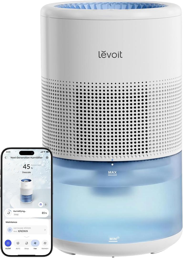 Levoit Evaporative Humidifiers for Bedroom, 19dB, Superior Studio Smart | 4.5L, Large Room Up to 600ft, No White Dust for Baby, Long-Lasting Reusable Filter, Auto Mode, Self-Clean & Dishwasher Safe