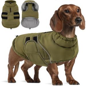 Peferhouse Dog Warm Winter Coat - Dog Cold Weather Reflective Jacket with Harness Hole Thick Vest (Army Green, M)