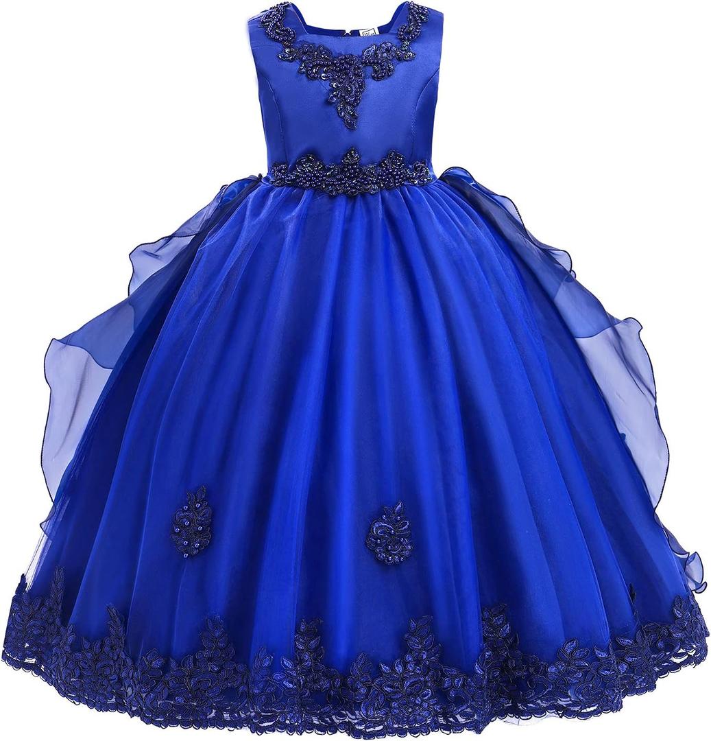 Flower Girl's Dress Princess Puffy Tulle Dresses Bridesmaid Wedding Communion Birthday Party Pageant Maxi Prom Gown for Kids, 4-5T