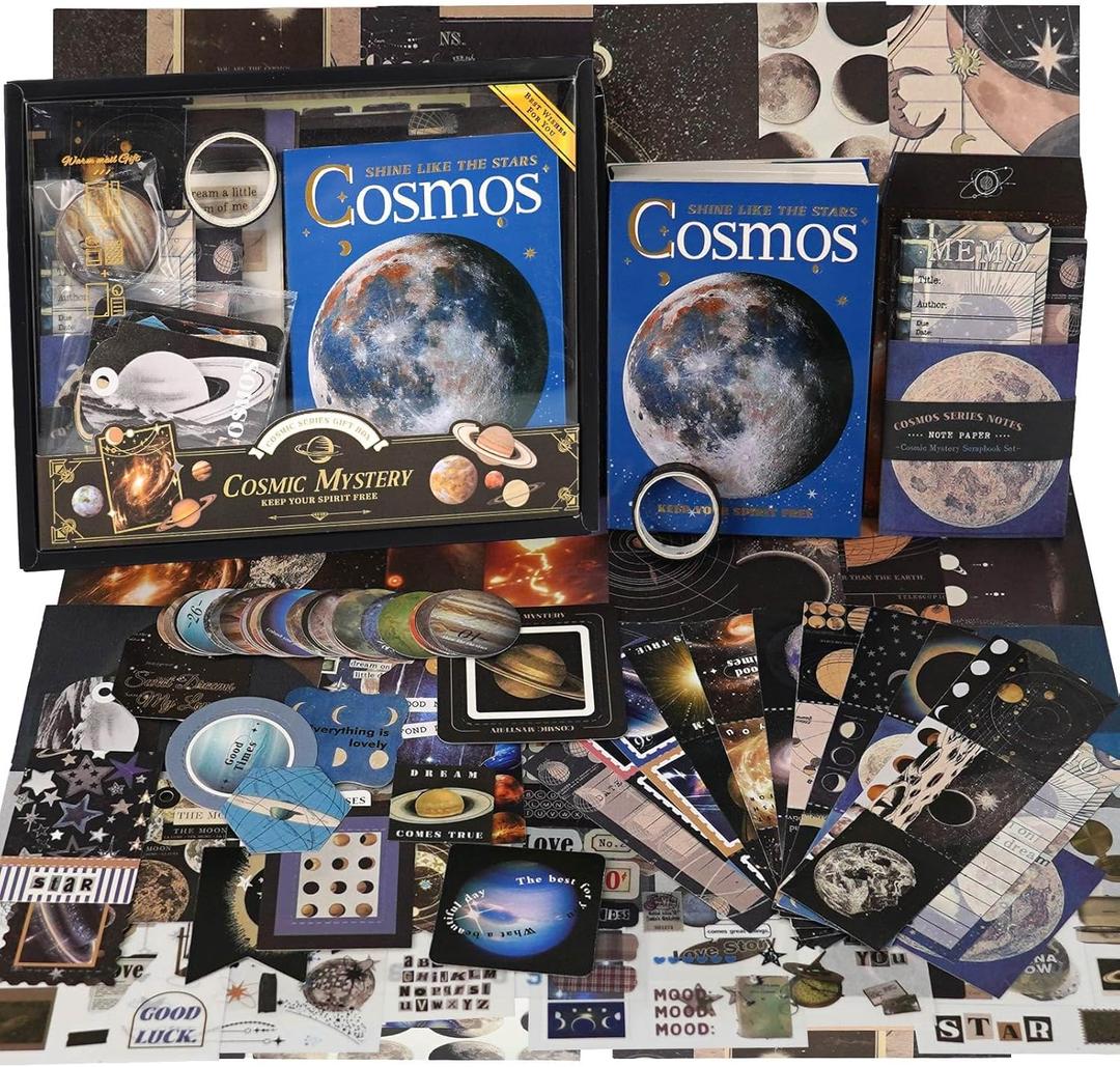 Funto Scrapbooking Kit(154 PCS), Cosmic Series-Cosmic Mystery, Perfect for Bullet Scrapbooking Materials, Planner DIY Arts Craft Collage