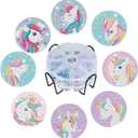 Unicorn Floral Diamond Art Coasters Kit: 8 Pcs Beautiful Horse Diamond Painting Coasters with Holder, DIY Crafts with Accessaries for Adults Beginners Home Decor Gifts
