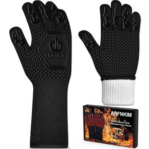 BBQ Oven Gloves 1472 Heat Resistant Oven Mitts Silicone Non-Slip Cooking Gloves for Barbecue, Grilling, Baking, Welding, Smoker (A Pair) (Black)