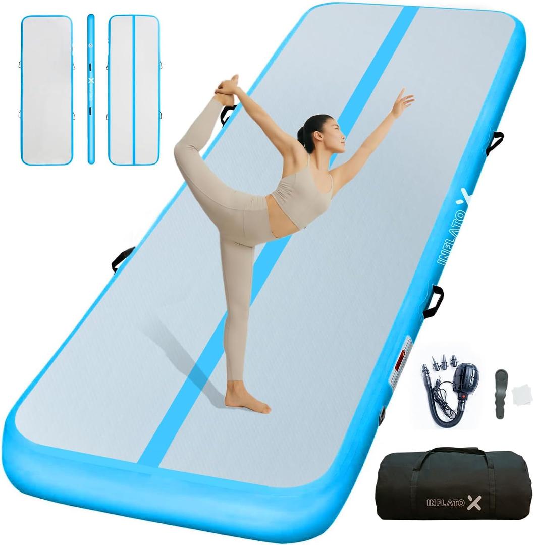 Inflatable Air Gymnastics Mat Training mat Thick tumbling mat with Electric Pump for Home/Gym/Outdoor (6.6ft*3.3ft*4in(2*1*0.1M), Blue/Blue)