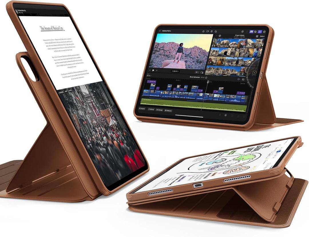 ESR for iPad Pro 11 Inch Case (M5/M4) 2025/2024, Rotating Case with Removable Magnetic Cover, Adjustable Portrait/Landscape Stand, 9 Standing Angles, Shift Series, Brown