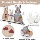 Rustic Easter Bunny Family Decor –3PCS Wooden 3D Layered Cute Bunny Figurines Set, Farmhouse Spring Table Centerpiece Tiered Tray Shelf Mantel Decoration