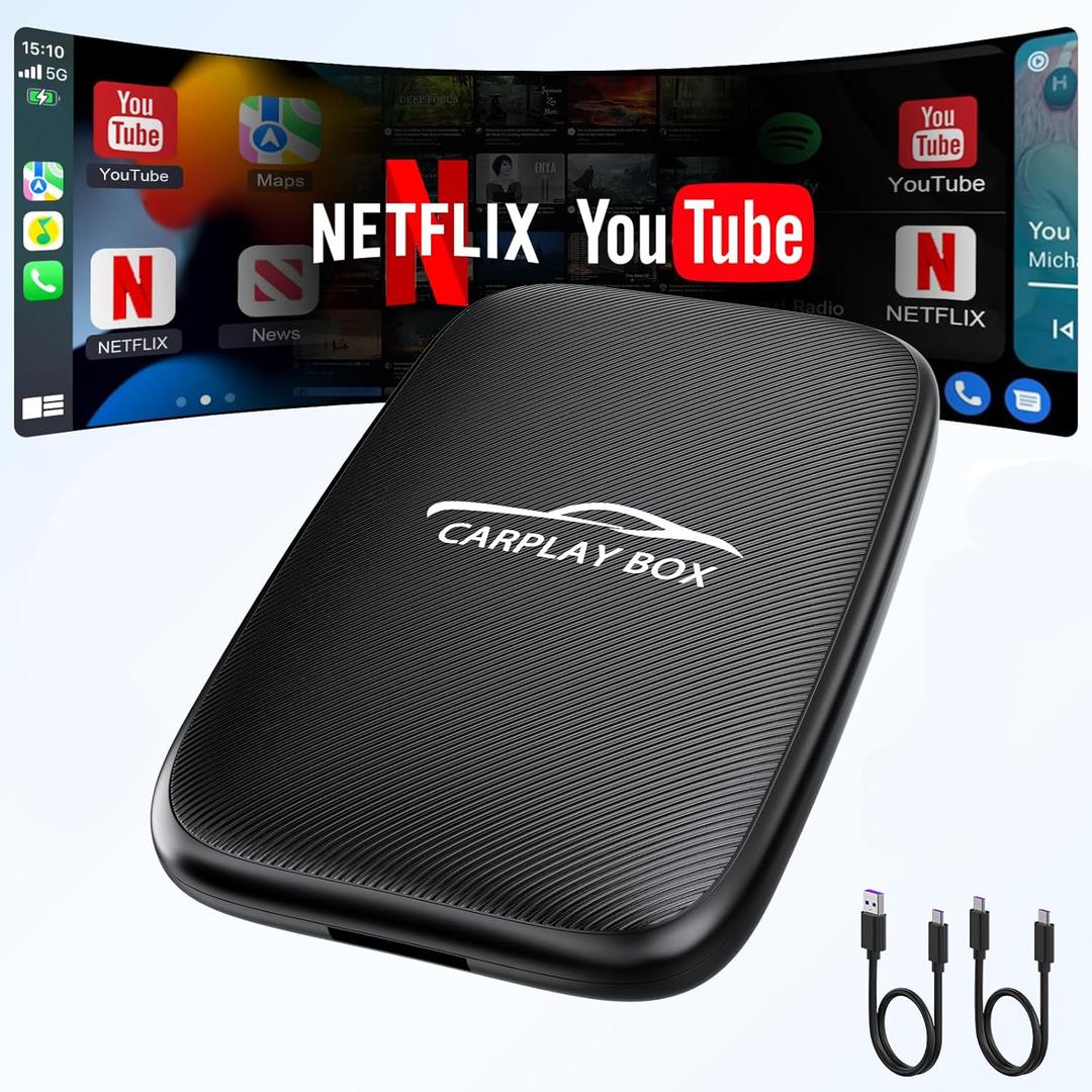 3 in 1 Wireless CarPlay Adapter 2025 Upgraded,Wireless CarPlay & Android Auto Adapter Built in Netflix YouTube Support TF Card, Factory Car Play Video Box for Cars from 2016 and iOS 10+, Plug and Play (Black)
