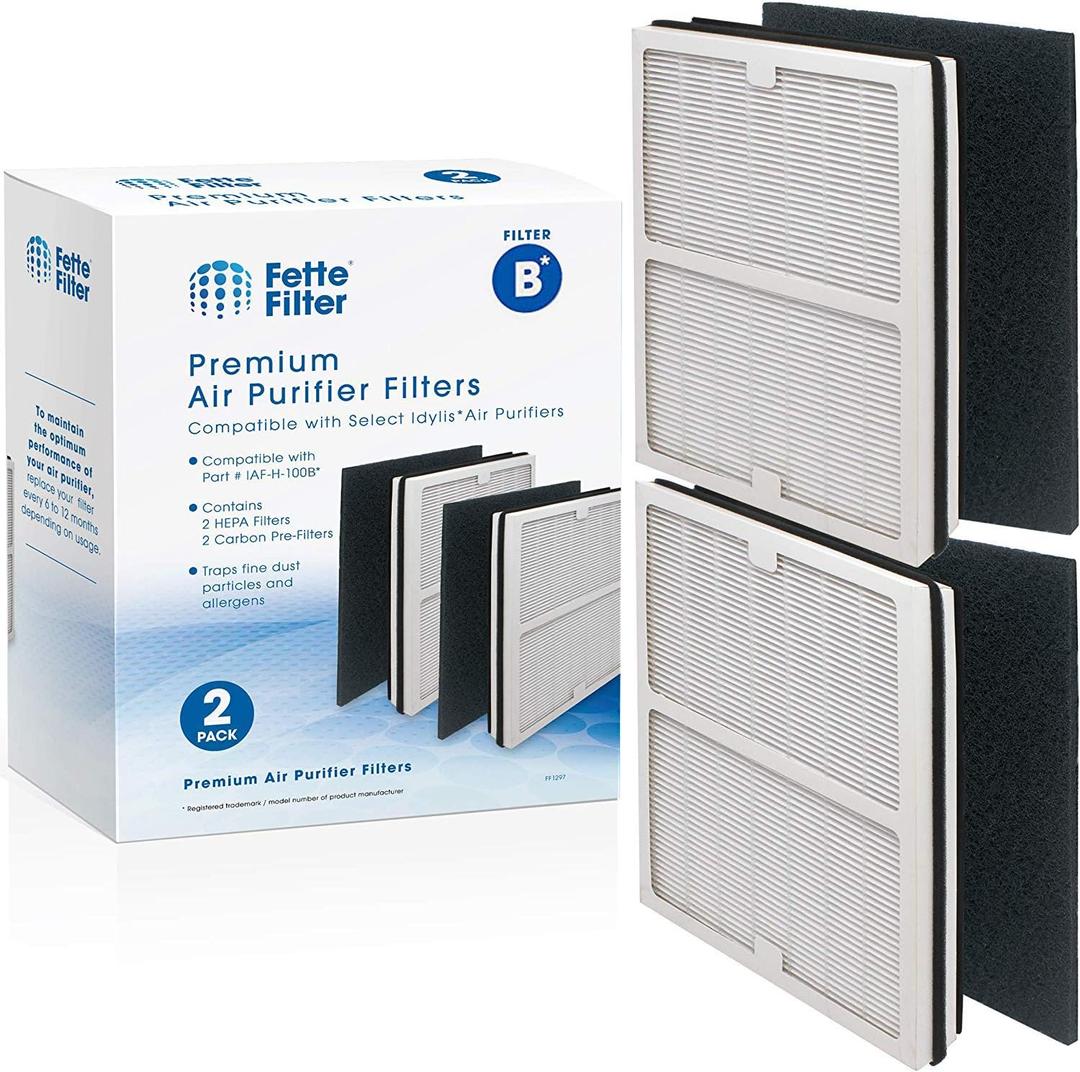 Fette Filter - 2PK Air Purifier Filter with Carbon Prefilter Compatible with Idylis B Models: AC-2125, AC-2126, IAP-10-125, IAPC-40-140, IAP-10-150, IAP-10-050, Compare to Part # IAF-H-100B Pack of 2