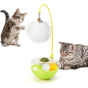 Potaroma Interactive Cat Toys Exercise Wobble Base Toy for Indoor Kittens and Adult Cats, Spin Game with Track, Catnip Ball and Feather Wand for Kitty Enrichment