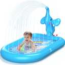 QPAU Splash Pads for Toddlers 1-3, Blue Elephant Toy Splash Pad for Kids, Outdoor Play Mat for Babies, Inflatable Sprinkler Pool for Birthday Girl Gifts 1 Year Old Girl
