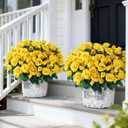 Juxdp 2 Set of Artificial Rose Topiary Trees - Faux Silk Flower Potted Plant, UV Resistant Fake Outdoor Rose Bush for Front Door, Farmhouse, Porch, Garden Decor (Yellow)