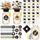 Boao 16 Sets Graduation Table Decoration Set with LED Light up Graduation Decorations for Class of 2026, Grad Jar, Felt Grad Hat and Stickers for High School College(Black,Lovely)
