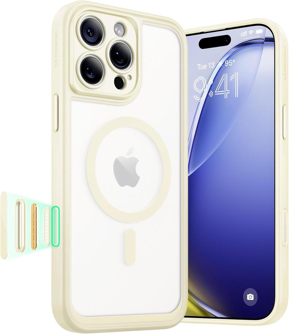 Maledan for iPhone 16 Pro Max Case, Full Camera Protection, Camera Button Cover, Compatible with MagSafe, Drop Protection, Magnetic Translucent Shockproof Phone Bumper Cover iPhone 16 Pro Max Beige