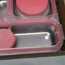Pawtong Stainless Steel Bento Box Kids Adult with 7oz Insulated Food Jar, Transparent Lid Metal Lunch Box With Soup Thermal Jar, Lunch Box Container with Removable Divider & Sauce Cup School (Pink)