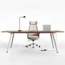 60-Inch Executive Desk, Modern Desk for Home Office, Wooden Study Writing Work Table with Power Outlets and USB-C Port, Large Legroom, Sturdy Metal Frame, Mid-Century Modern Simple, Light Brown