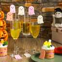 50 Pcs Halloween Party Drink Markers Pink Ghost Wine Charms Party Favors Ghost Drink Tags Reusable Wine Glass Charms for Halloween Birthday Decorations