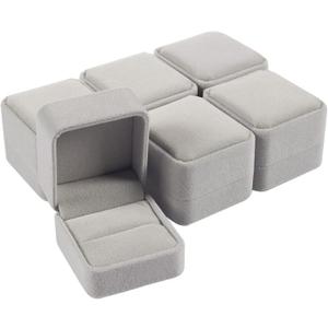 6-Pack Ring Boxes for Jewelry Gifts - Individual Velvet Jewelry Boxes - Ring Gift Box Set for Proposal, Engagement, Wedding, and Presentation - Grey, 2.5 x 1.7 x 2.2 Inches