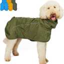 Tuff Pupper Waterproof Dog Raincoat | Full-Body Windproof Rain Jacket for Dogs | Reflective Strips | Breathable Mesh Lining | Adjustable Fit | Leash Port | (Olive, XXL) 