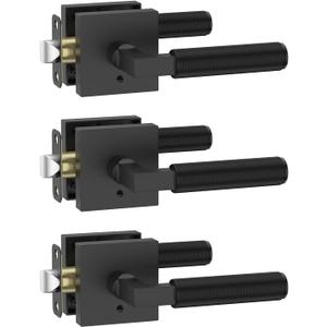 Amerdeco 3 Pack Privacy Door Handles, Matte Black Interior, Knurled Lever, Heavy Duty for Bedroom and Bathroom, Reversible Keyless for Right & Left Side AM0021