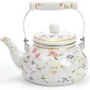 Jucoan Vintage Enamel Tea Kettle, 2.6 Quart Floral Enamel Water Kettle Teapot with Porcelain Handle for Stovetop Home Kitchen Camping, Housewarming Wedding Bridal Shower Gift