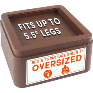 DEDU Oversized Bed Risers Heavy Duty Stackable 4 Pack, Furniture Risers for Sofas 3 Inch or 6 Inch Supports Up to 11000 Lbs, Square Bed Raising Blocks Fits 5.5 Inch Wide Desk or Couch (Brown)