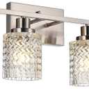 MELUCEE 4 Lights Brushed Nickel Vanity Light Modern Bathroom Light Fixtures with Hammered Glass Shade, Indoor Metal Wall Lights for Powder Room Hallway Kitchen, E26 Base