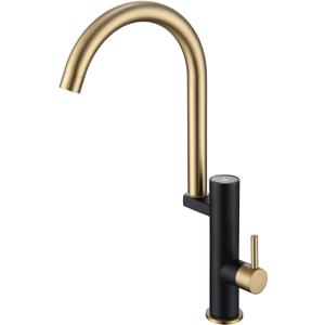Black and Gold Bathroom Faucet High Arc with Temperature Display, Commercial Single Handle Kitchen Sink Faucet, 1 Hole Bar Sink Faucet, Solid Brass and Stainless Steel