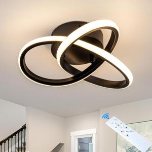 10 Inch Modern Ceiling Light, 24W LED Dimmable Ceiling Light with Remote Control, 3000-6000K Color Temperature Adjustable, Black Small Chandelier for Bedroom, Entryway, Hallway, Kitchen