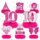 8Pcs Hot Pink 10th Birthday Party Decorations Girls Happy 10th Birthday Table Honeycomb Centerpieces for Table Decor Pink 10th Birthday Table Decorations Topper for Gilrs 10th Party Supplies (10th Honeycomb Centerpieces)