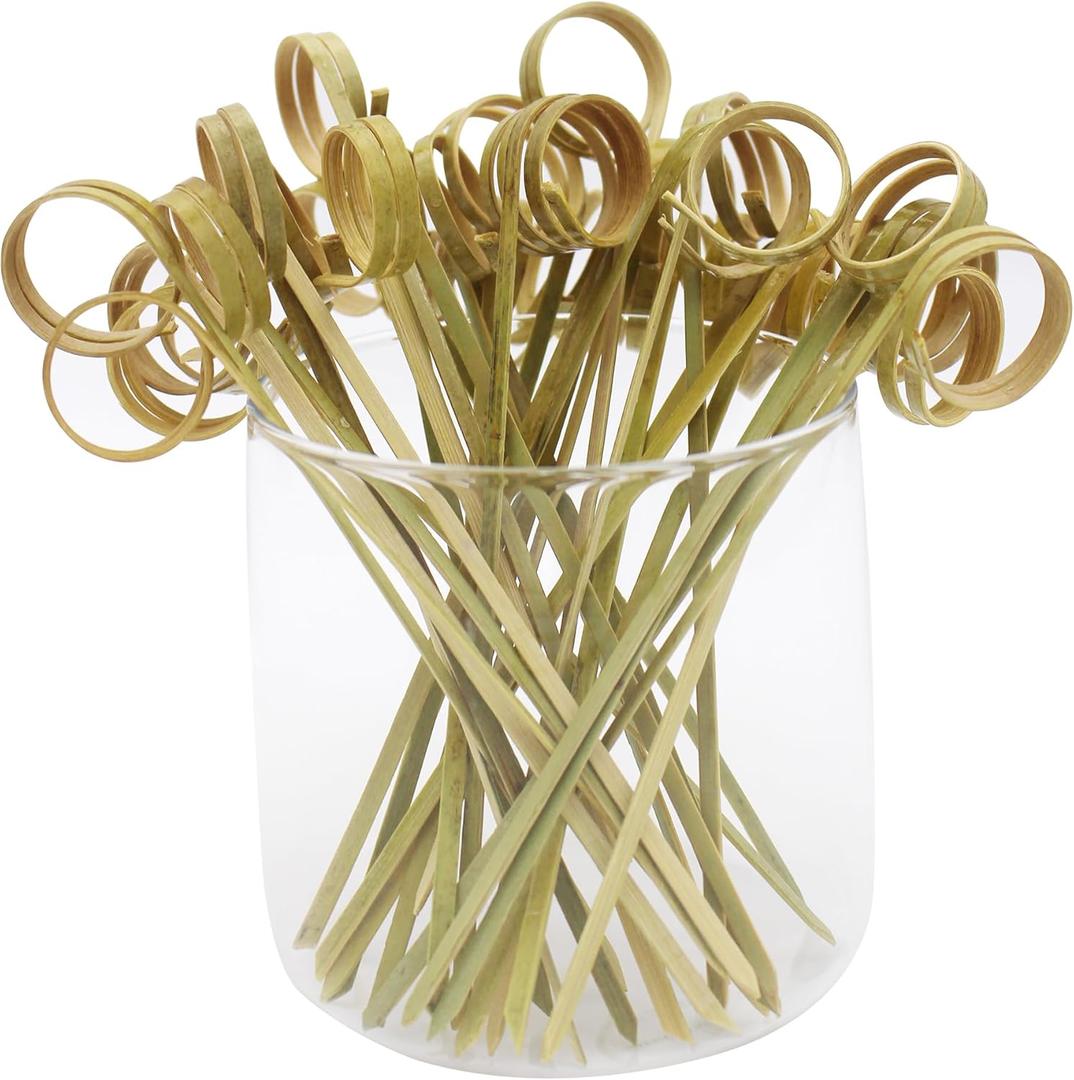 100pcs 4.7 IN Bamboo Cocktail Picks with Ring Knot,Nature Color,for Cocktail Party, Barbeque, Club Sandwiches