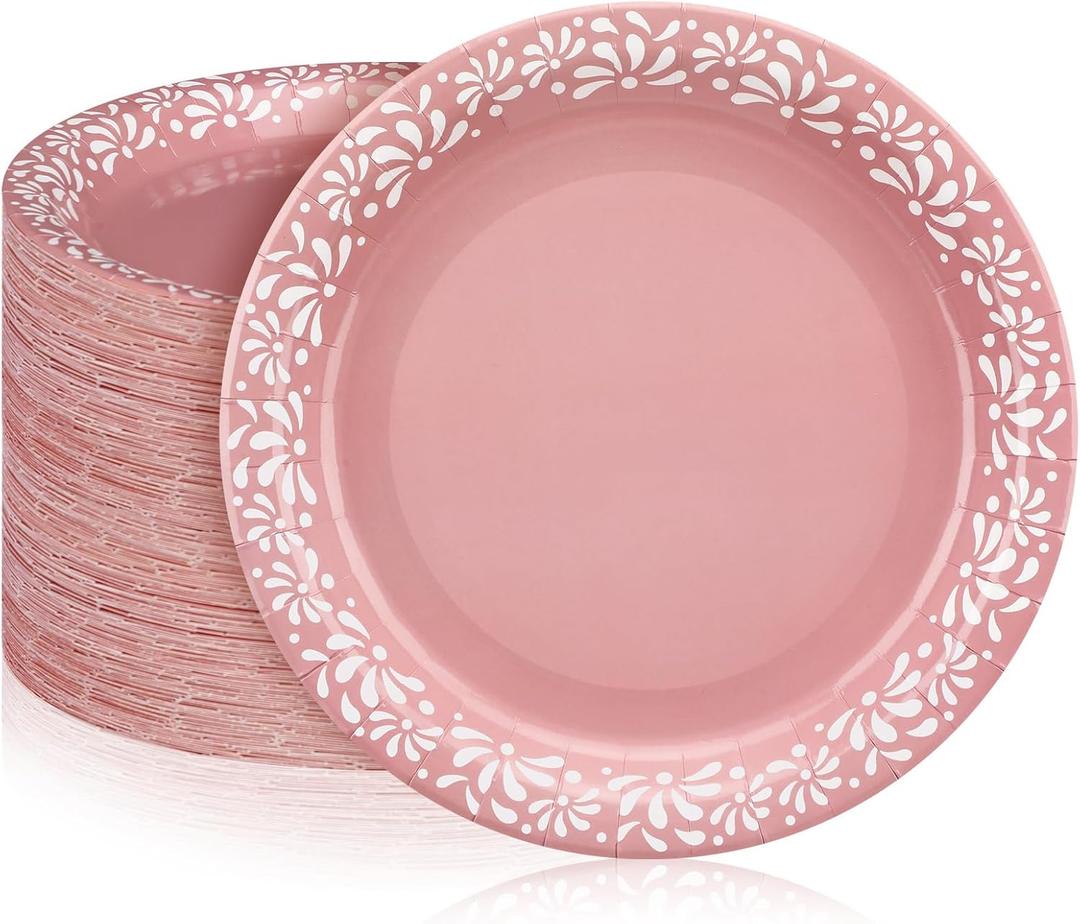 Yungyan 100 Pcs 9 Inch Pink Cielito Lindo Party Decoration Cielito Lindo Paper Plates Platos De Barro Mexican Plates for Baby Shower Talavera Wedding