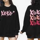 Valentines Sweatshirts for Women Love Heart Graphic Sweatshirt Valentine's Long Sleeve Pullover Tops (Black, M)