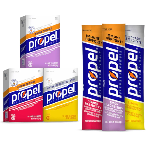 Propel Immune Support Electrolyte Enhanced Water Drink Mix Powder Packets, Variety Pack, 100% DV Vitamin C, Good source of Zinc, Zero Sugar Hydration with Electrolytes and Vitamins (30 Packets), Best By 02/20/2026