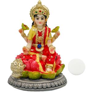 alikiki Small Hindu Goddess Lakshmi Statue - 3.9H Indian Ido Laxmi Figurine for Car Dash Board Decor Home Office Mandir Temple Altar Shrine Pooja Item Murti for Diwali Puja Gifts