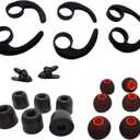 LMS Universal Ear Fins, Premium Memory Foam Earbuds Tips, Silicone Eartips - 3 Pairs Each, 2 Cord Clips