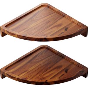 Demigo Floating Round Corner Shelves for Wall 2pcs - Acacia Wood Wall-Mounted Storage Shelves for Home Decor, Space Saving Displays for Living Room, Kitchen, Office, and Bedroom (Natural Brown)