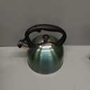 Amazon Basics Stainless Steel Whistling Tea Kettle, Fast Boiling for Tea and Coffee, Food Grade, Ergonomic Handle, 2.3 Liter, Teal