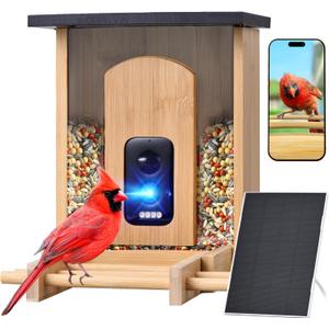 Camera Bird Feeder,Smart Bird Feeder with Camera,High-End Bamboo Birds Watching Cam,2K HD Came Solar Powered,AI Identify 16000+,Auto Capture Birds & Notify in Time, Ideal Gift for Backyard Birder