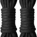 J-FM TWNTHSD Boat Dock Lines - 5/8" x 20' Double Braided Nylon Dock Rope, Marine-Grade with 15" Loop - Black, 2 Pack