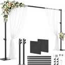Square Backdrop Stand 6.5x10ft, Heavy-Duty Pipe Drape with Flat Metal Base
