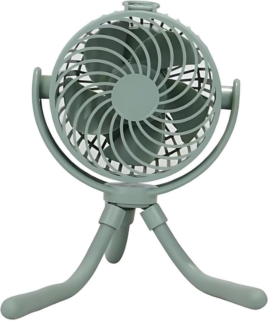 4" New 3-speed Portable Rechargeable Fan with Flexible Tripod and Digital Display, 5 Hours duration, Head pivot 360 vertically and horizontally (Green River)