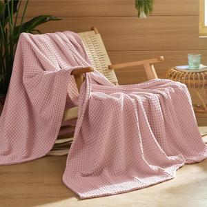 Bedsure 100% Cotton Throw Blanket for Spring Summer, Ultra Soft Waffle Weave Pink Blanket for Couch Sofa Chair, Thin Lightweight Breathable Bedding Gifts for Women, Girls, Teens, 50"x70", Throw Xl