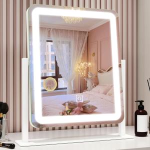 Vanity Mirror with Lights, 12.6"15" LED Makeup Mirror, Lighted Makeup Mirror with Lights, Smart Touch Control Dimmable 3 Modes Light, Lighted Up Mirror for Makeup Desk, Bedroom, Dressing Room (White)