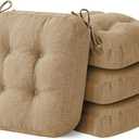 IASEAHK Chair Cushions for Dining Chairs, Dining Chair Cushions, Tufted Indoor Chair Pads with Ties & Non Slip Backing, Seat Cushions for Kitchen Chairs 16.5” x 16.5” x 3.5”, Set of 4, Khaki
