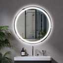 24 Circle LED Bathroom Mirror Round LED Mirror Bathroom Vanity Mirror with Lights Wall-Mounted Front & Backlit,Stepless Dimming,Smart Memory Touch,Anti-Fog,Shatterproof for Modern