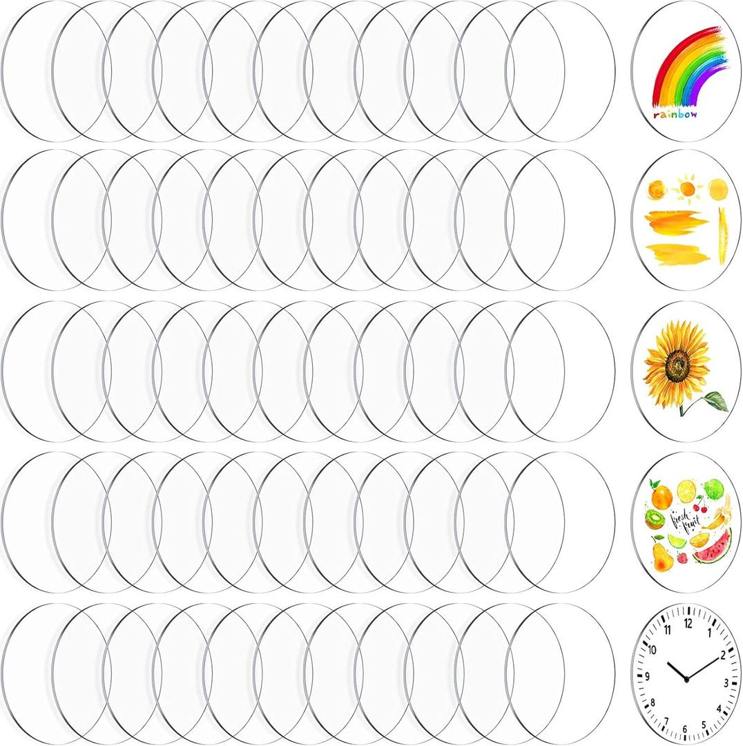 60 Pieces Transparent Acrylic Circle Discs Thick Round Acrylic Sheets Blanks Clear Round Ornaments for DIY Projects and Crafts(1.5 Inch)