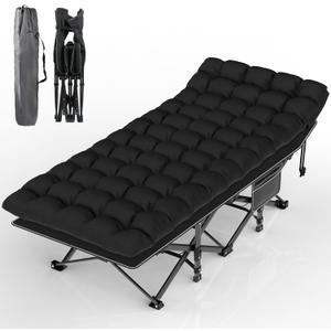 Suteck Camping Cot, Folding Camping Cot Bed for Adults Sleeping 1200D Double Layer Oxford Portable Folding Outdoor Cots for Camping W/Soft Pad Carry Bag for Home Office Nap Beach Travel